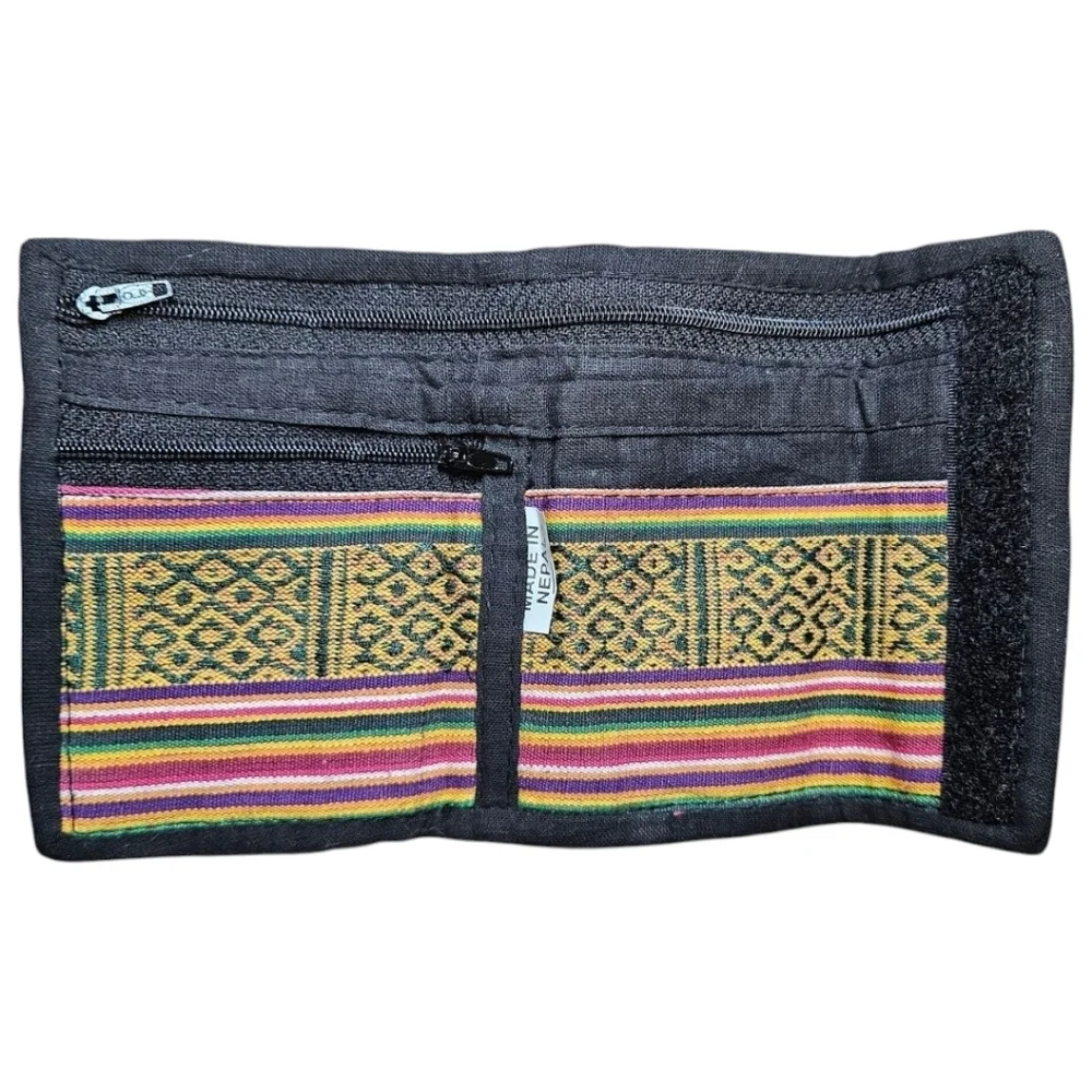 Vintage Oriental Brocade Trifold Silk Wallet Made In Nepal Embroidered Colorful